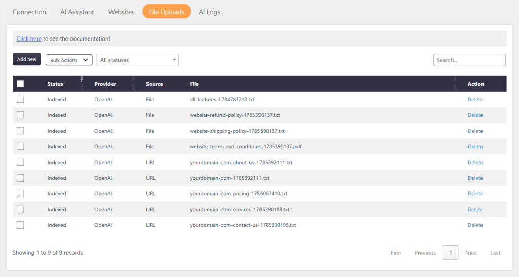 AI assistant file uploads