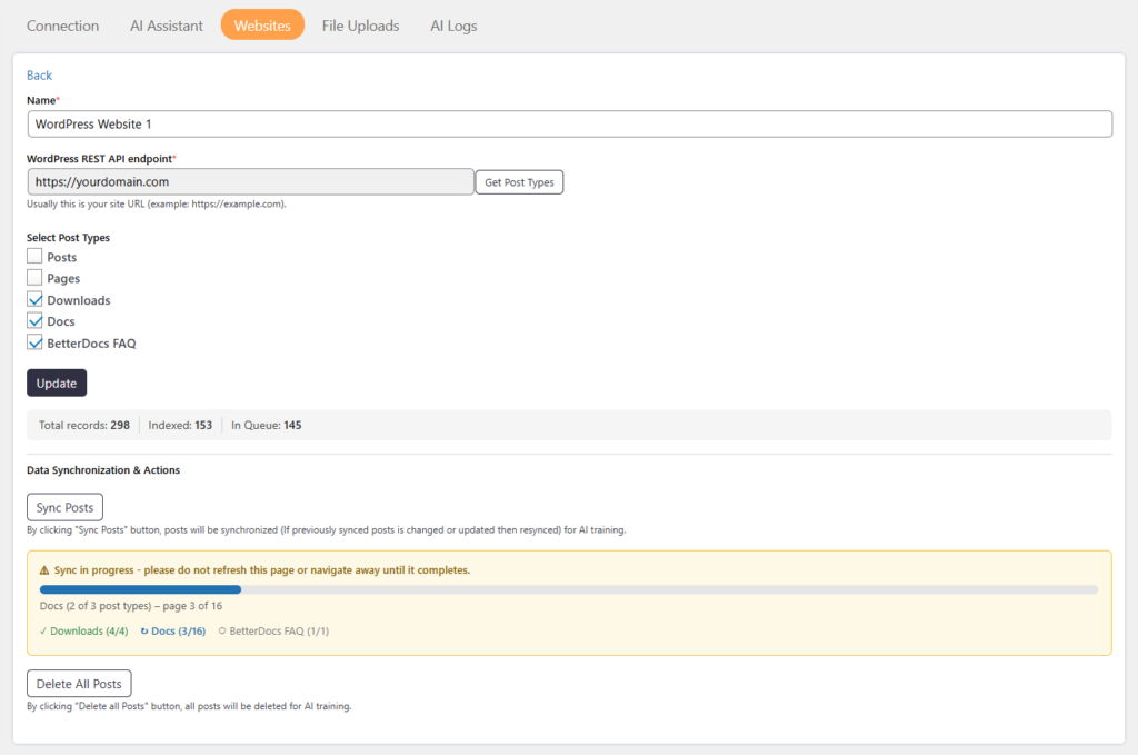 AI assistant website upload edit